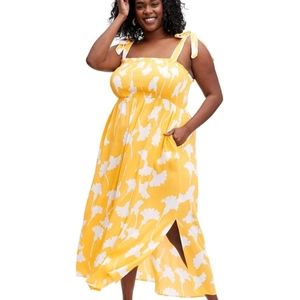 Diane Von Furstenberg Smocked Tie Strap Ginko Yellow Midi Dress